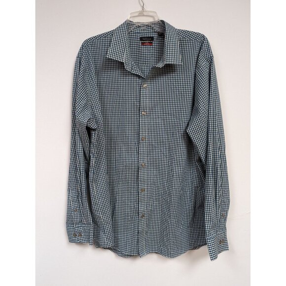 Van Heusen Dress Shirt XXL 18-18 1/2 Green  Plaid Flex Slim Fit Long Sleeve Mens - Picture 1 of 6